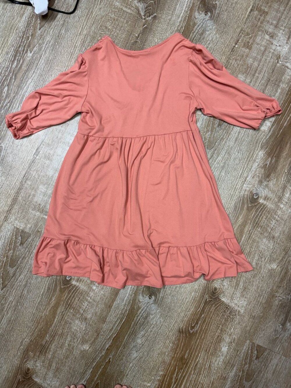 Velvet Torch Coral Babydoll Dress, Size M, Puff Sleeve Ruffle Hem